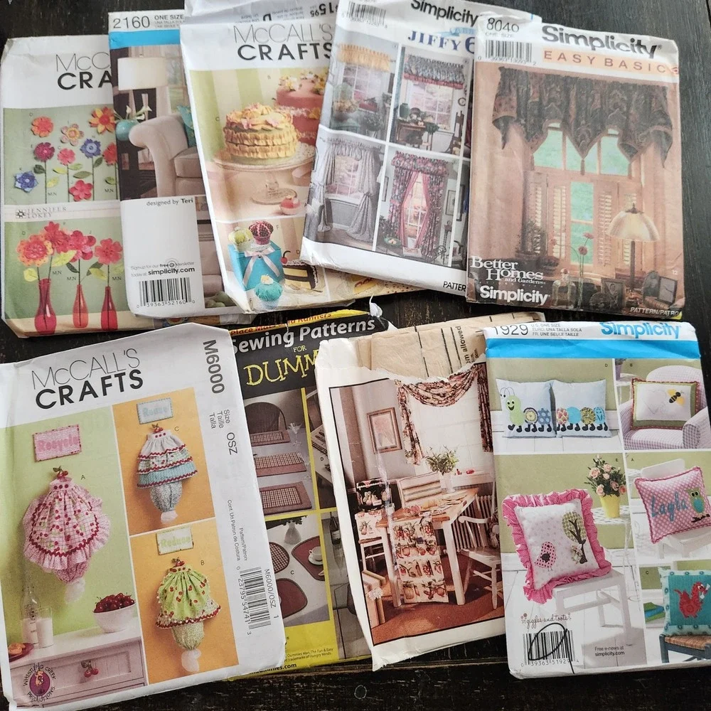 Lot of 10 Sewing Patterns McCalls Simplicity Home Decor Crafts Pillows Curtains